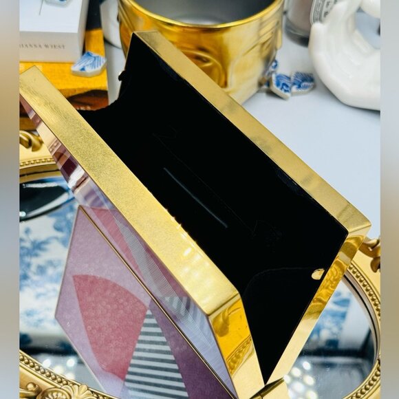 🆕 LULU GUINNESS 🧿 NWOT Olivia Multi 50:50 Stripe Lip Box Clutch Bag *FLAWED* - Picture 6 of 16